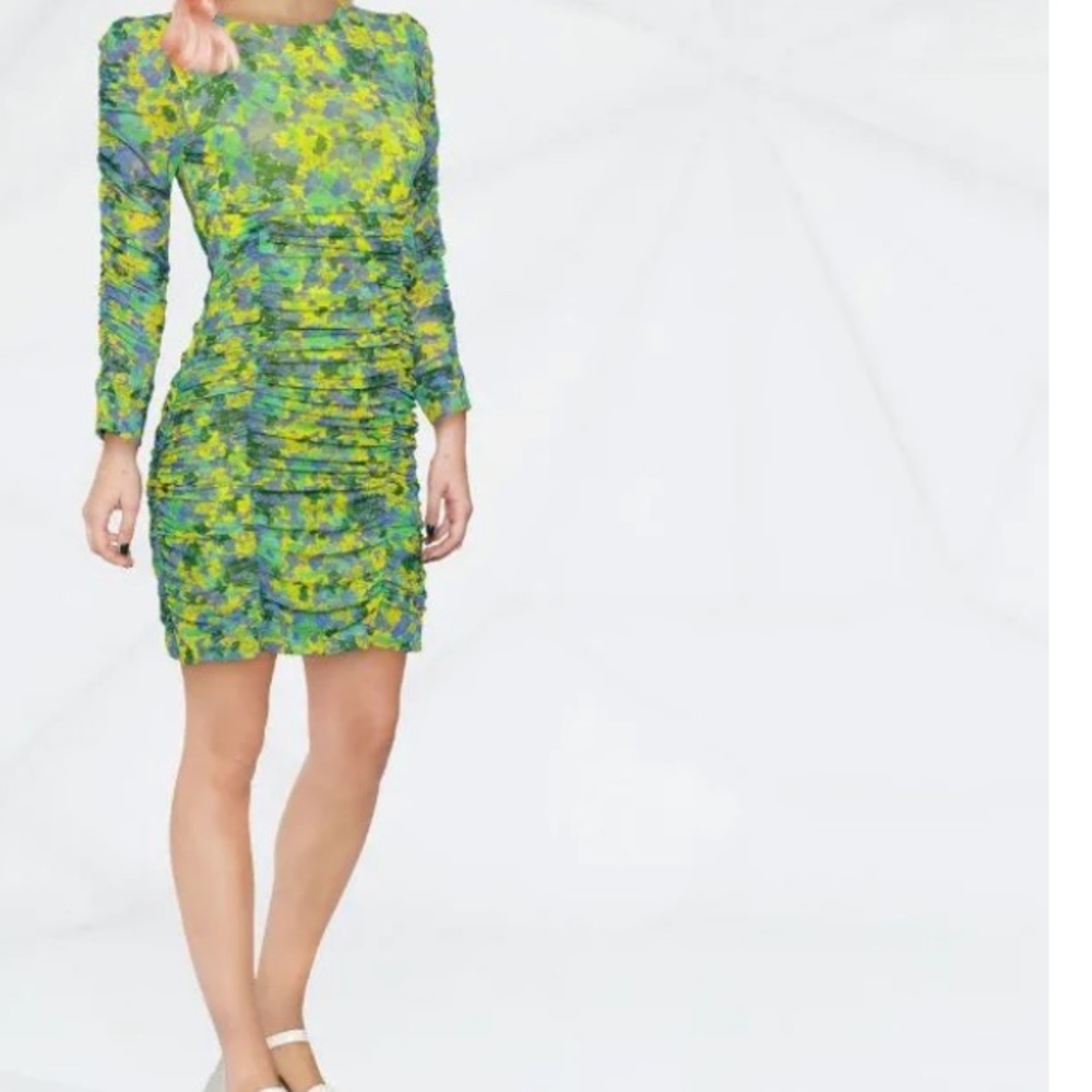 Ganni Ruched Mini Dress Long Sleeve